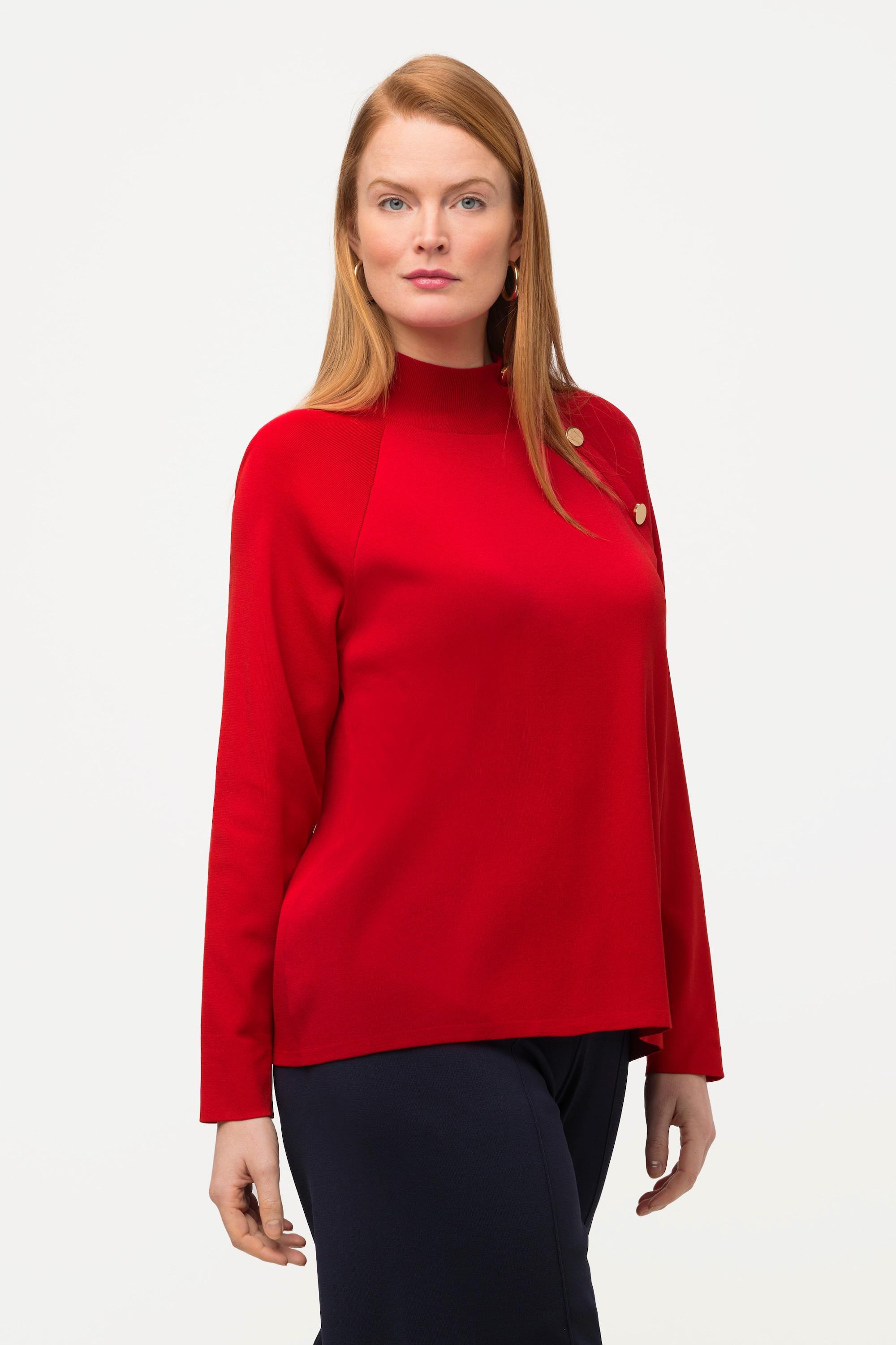 Ulla Popken  Pullover, Rippstrick, Stehkragen, Zierknöpfe, Langarm 