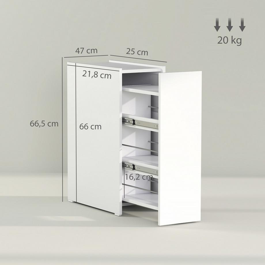 Northio Badezimmerschrank schmal, Toilettenschrank Beistellschrank mit Rad, Schublade inkl. 3 tiefe Fächer, Nischenregal, Badschrank für kleine Räume, Wohnzimmer, Badezimmer, 47 x 25 x 66,5 cm Weiß Aosom  