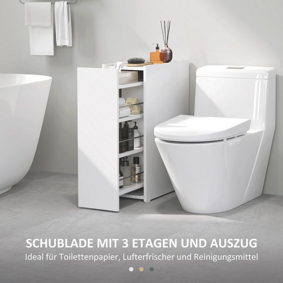Northio Badezimmerschrank schmal, Toilettenschrank Beistellschrank mit Rad, Schublade inkl. 3 tiefe Fächer, Nischenregal, Badschrank für kleine Räume, Wohnzimmer, Badezimmer, 47 x 25 x 66,5 cm Weiß Aosom  