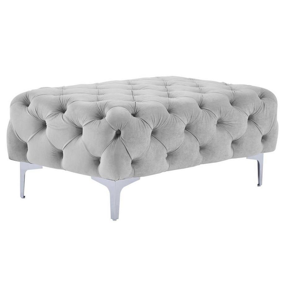 Vente-unique Chesterfield-Hocker - Samt - Hellgrau - EDWINA  