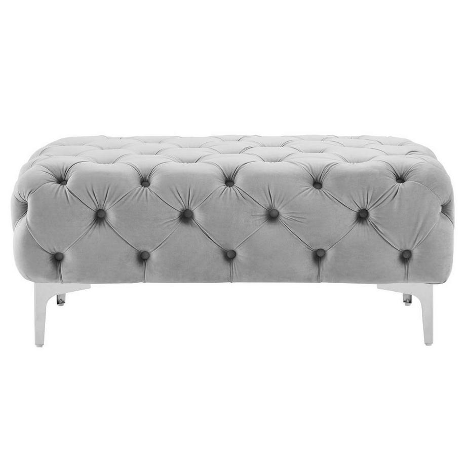 Vente-unique Chesterfield-Hocker - Samt - Hellgrau - EDWINA  