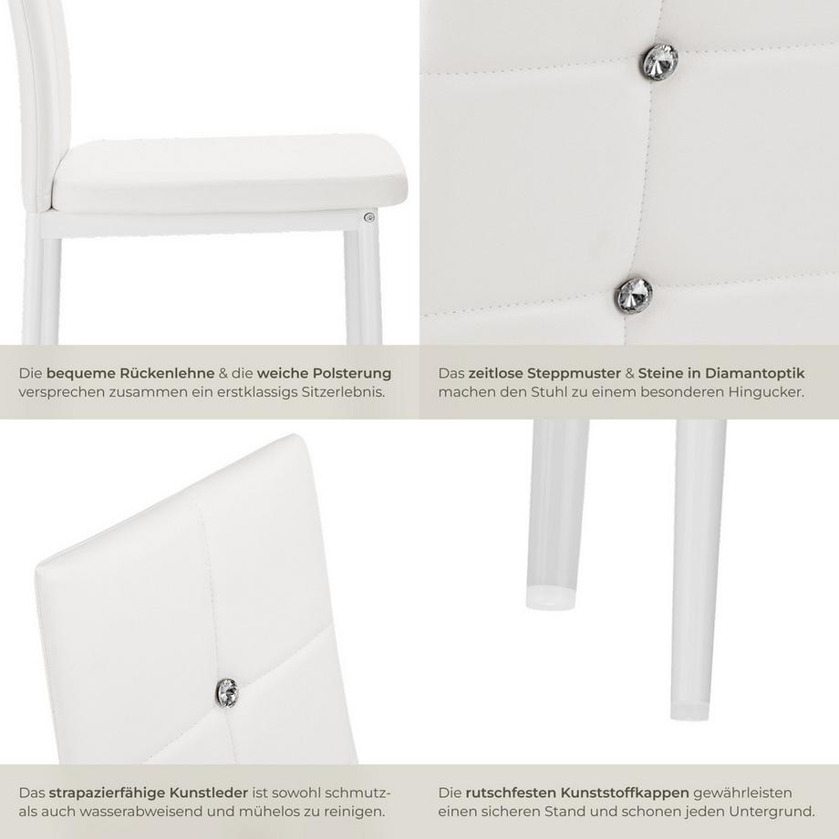 Tectake Set Esszimmerstuhl Julien gepolstert mit Kunstlederbezug hohe Rückenlehne mit Glitzersteinen  