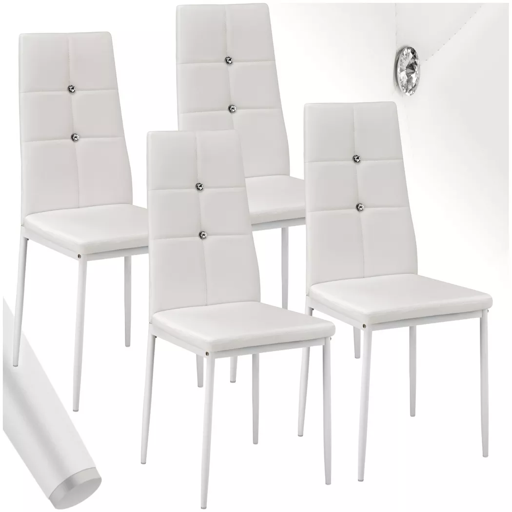 Tectake - Ensemble 4 chaises de salle à manger aspect cuir avec paillettes blanc