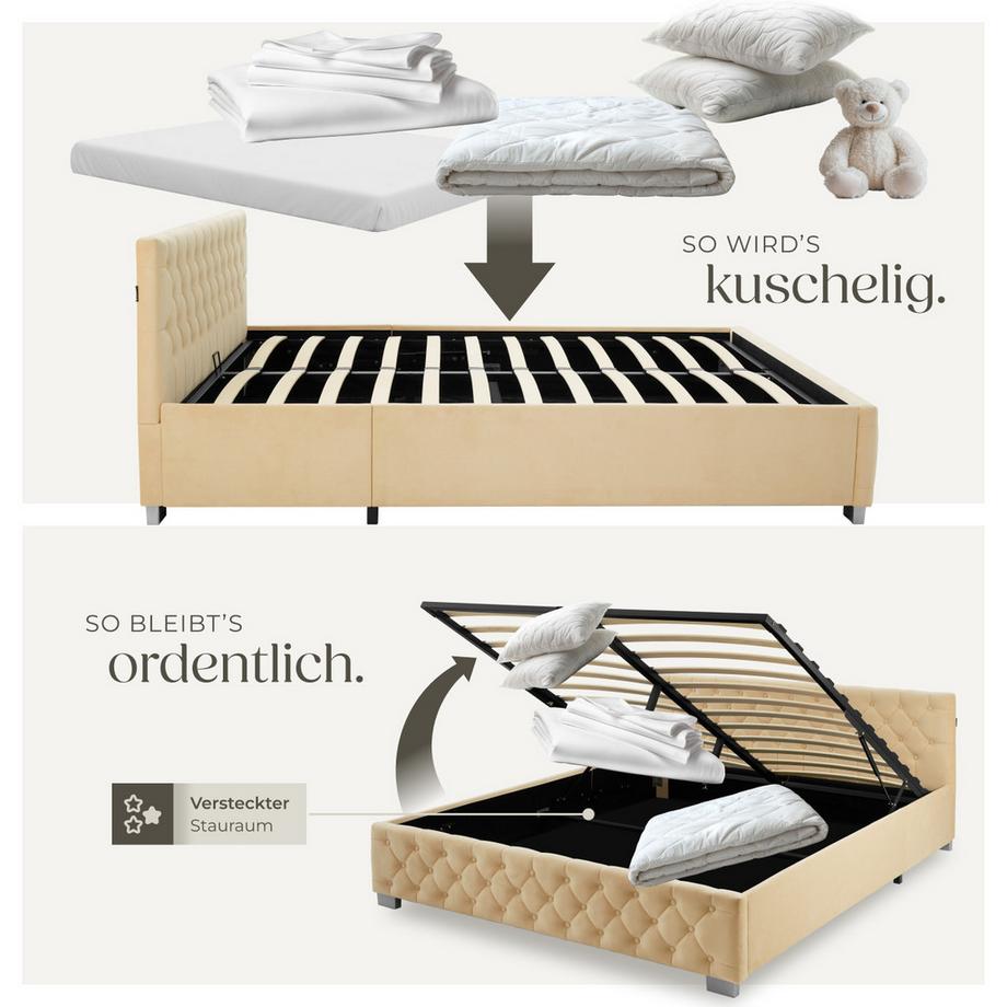 Tectake Lit rembourré DAYTONA En aspect velours avec motif matelassé  