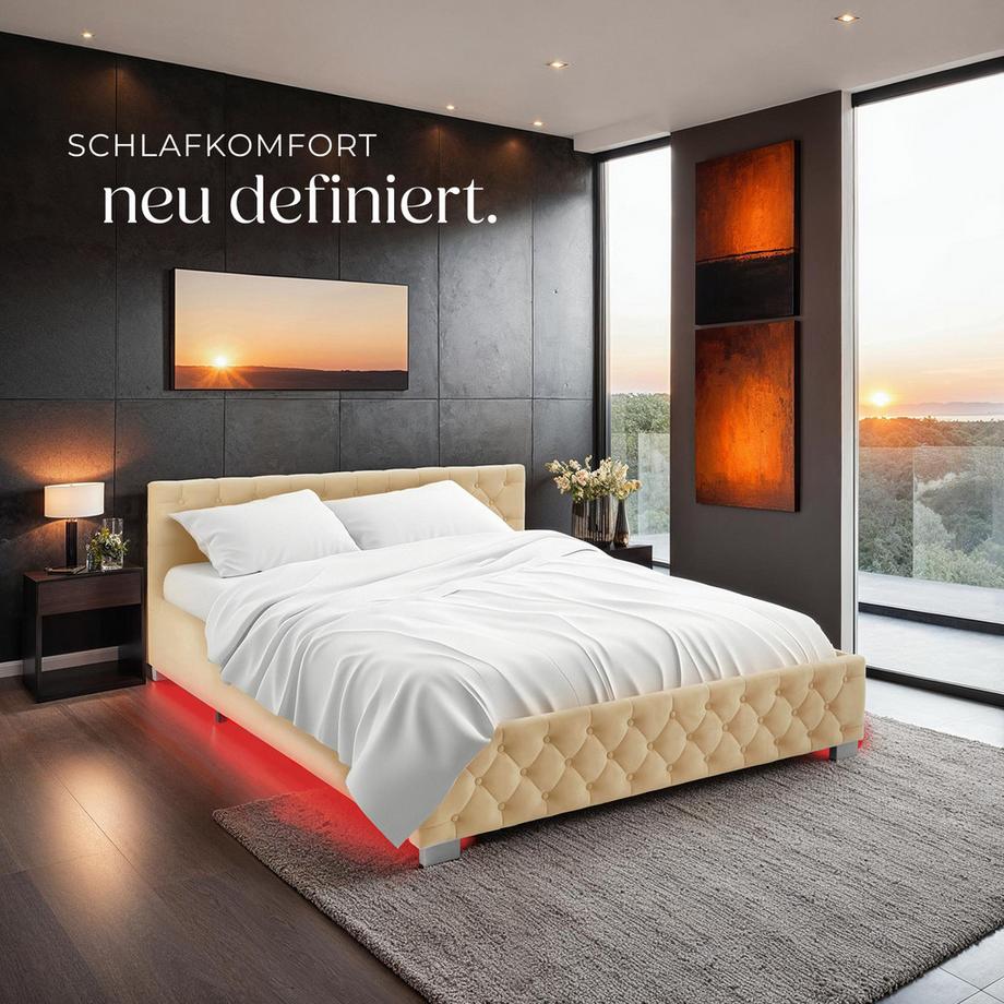 Tectake Lit rembourré DAYTONA En aspect velours avec motif matelassé  