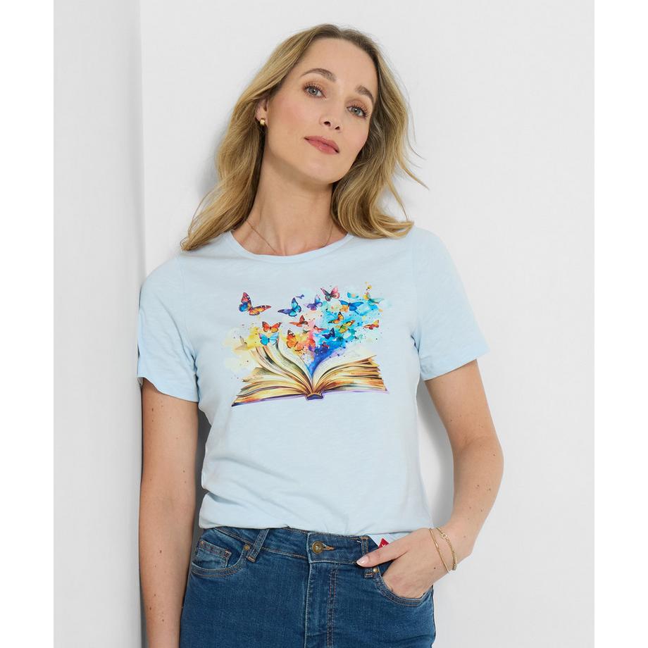 T-Shirt mit Buch- und Schmetterlingsmotiv