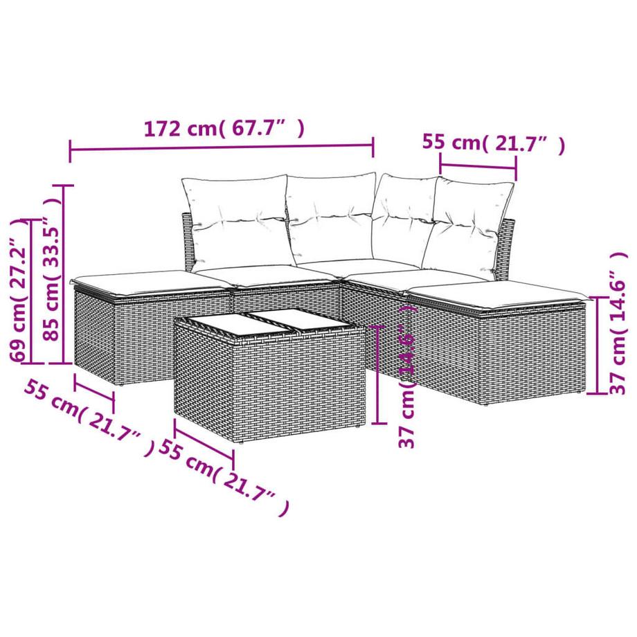 VidaXL set divano da giardino Polirattan  
