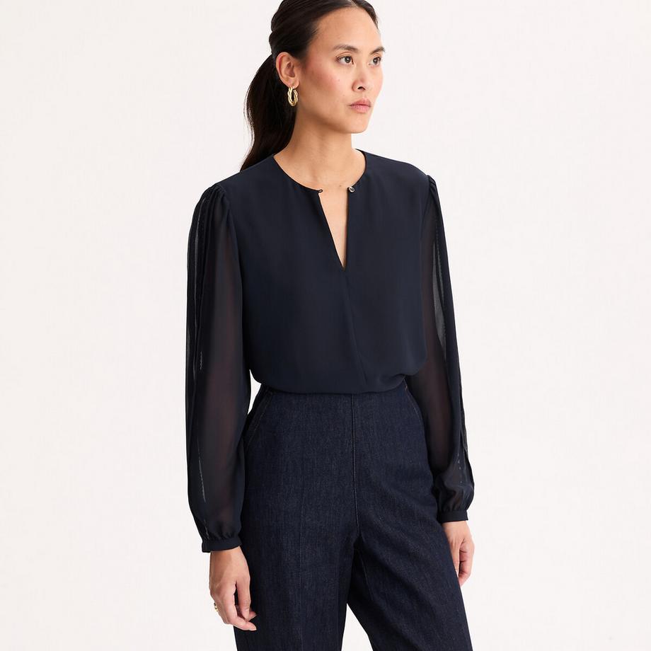 Blouse col V manches longues avec dentelle