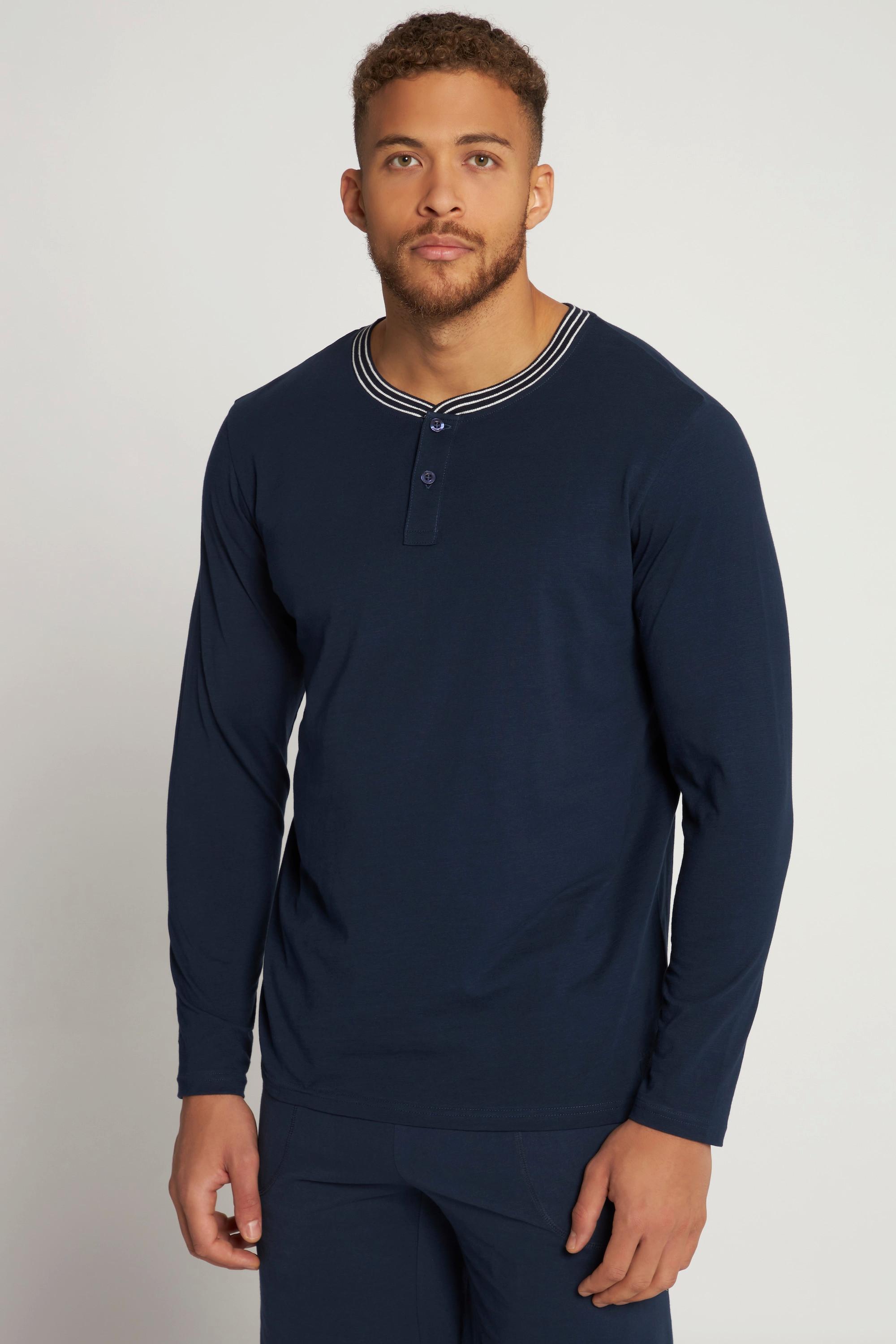 JP1880  T-shirt Henley à col rond, patte de boutonnage et manches longues 