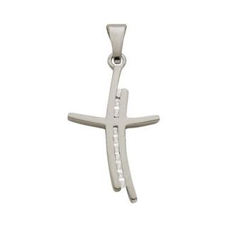 MUAU Schmuck  Pendentif croix en or blanc 750 diamant 0,05ct. 24x12mm 