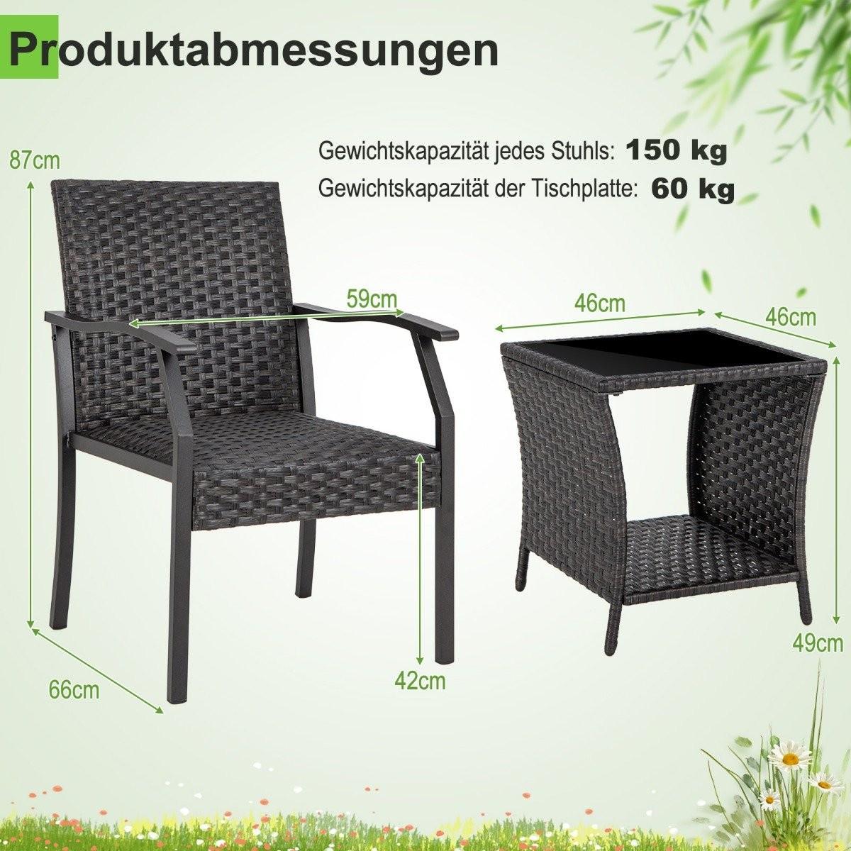 Northio Ensemble de salon de jardin 3 pièces ensemble de balcon en rotin avec 2 chaises et table marron mélangé  