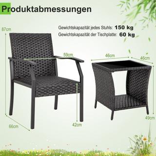 Northio Ensemble de salon de jardin 3 pièces ensemble de balcon en rotin avec 2 chaises et table marron mélangé  