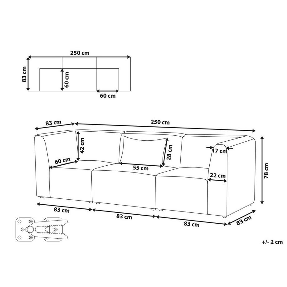 Beliani 3 Sitzer Sofa aus Cord  LEMVIG  