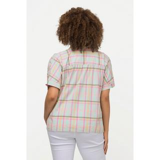 Ulla Popken  Bluse, Karomuster, Oversized, V-Ausschnitt, Halbarm 