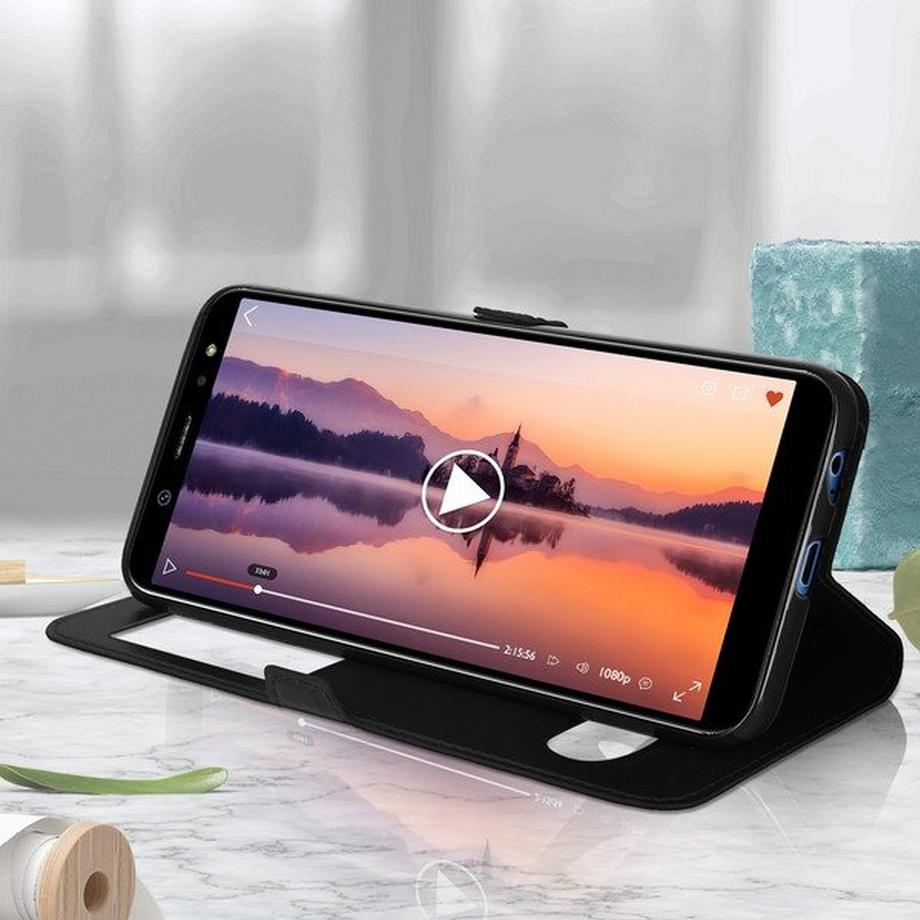 Avizar  Custodia 2 Finestre Galaxy A6 Plus Nera 