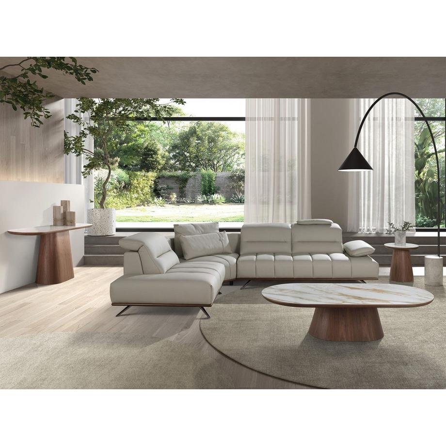 ANGEL CERDA Table basse ovale demi-ronde en porcelaine et noyer  