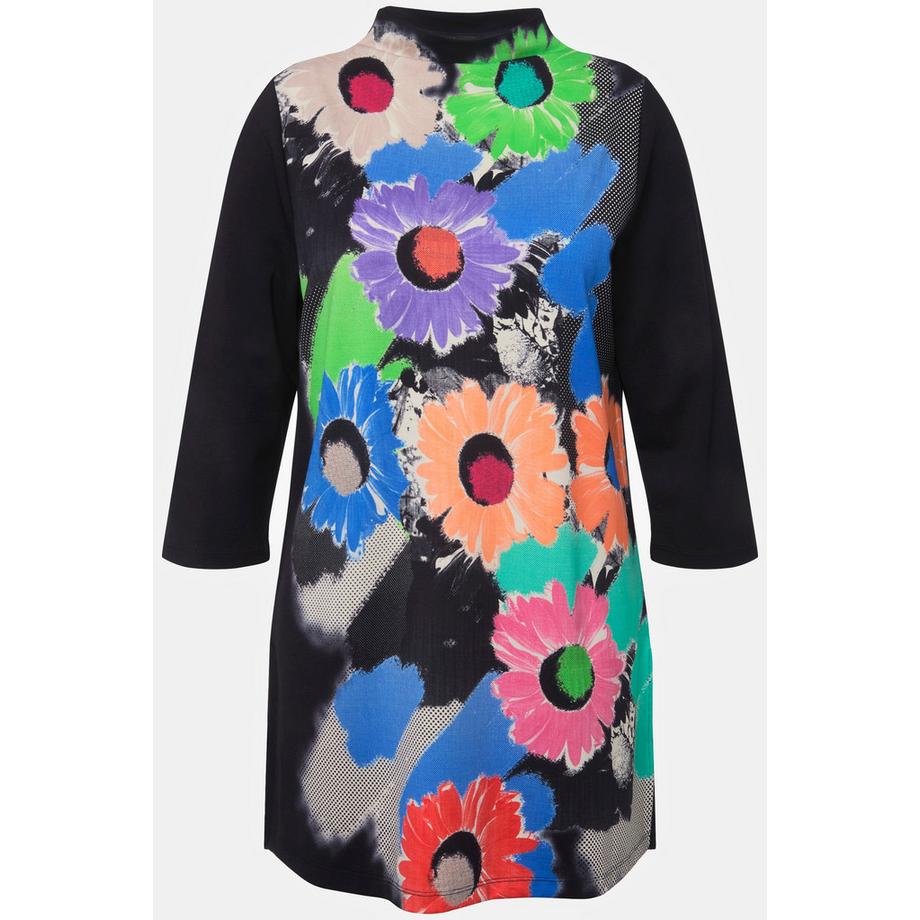 Ulla Popken T-shirt long A-Line Col Montant Manches 3/4 Floral  