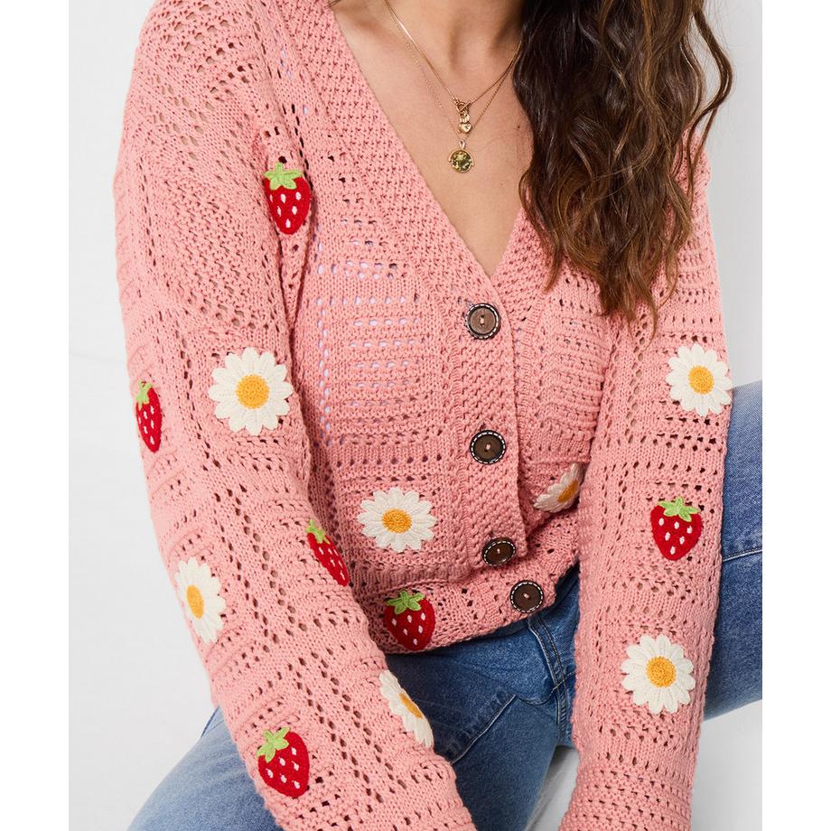 Joe Browns Cardigan mit Erdbeer- und Gänseblümchenstickerei  