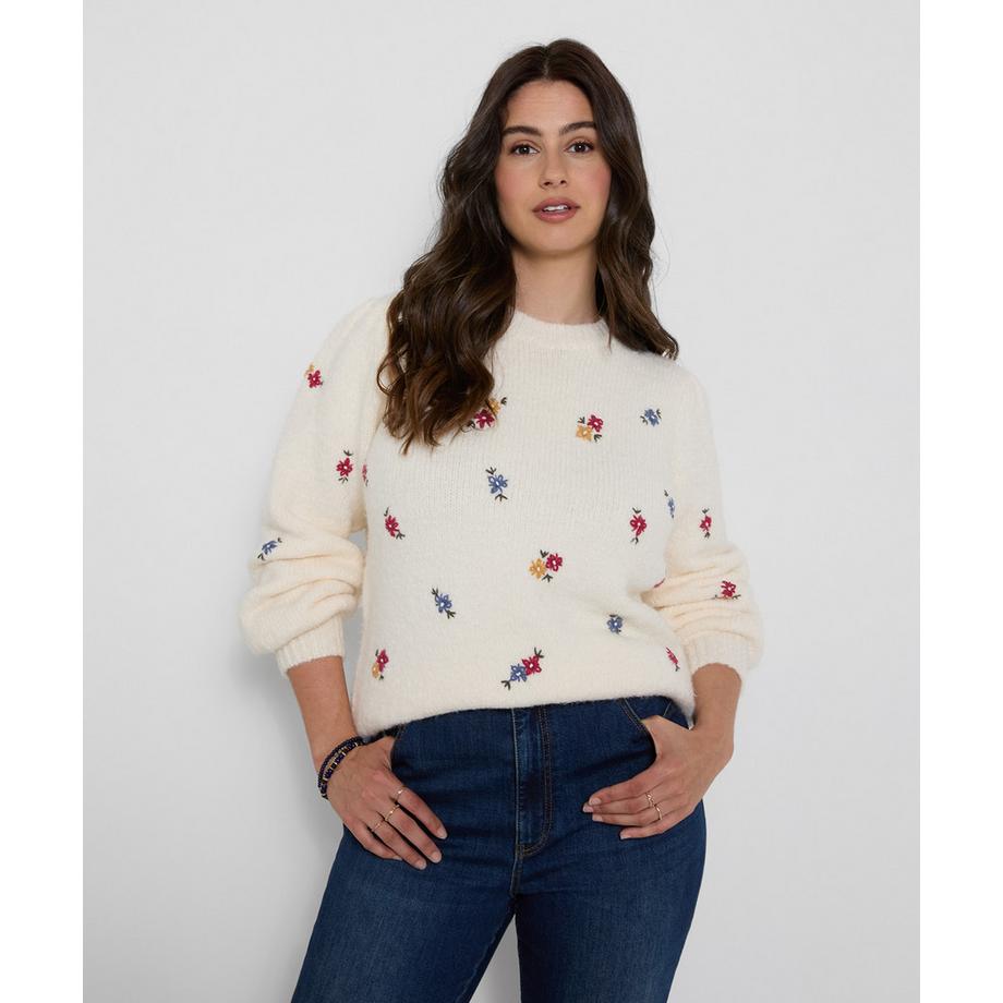 Pull Brodé à Petites Fleurs