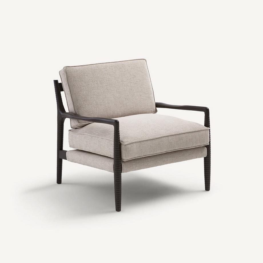 Sessel aus gebeizter Esche und meliertem Baumwollstoff