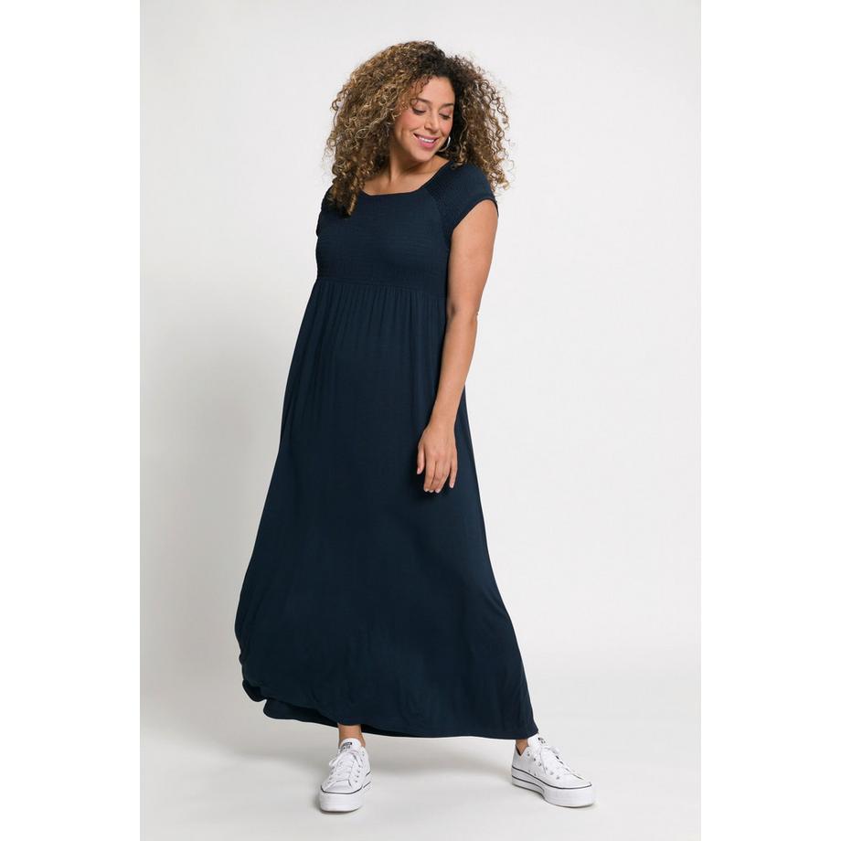 Ulla Popken Abito smockato svasato scollo rettangolare mezze maniche  