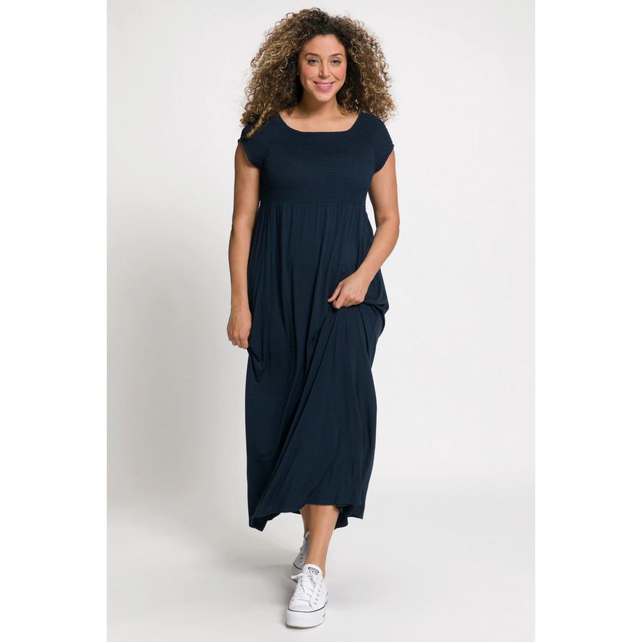 Ulla Popken Abito smockato svasato scollo rettangolare mezze maniche  