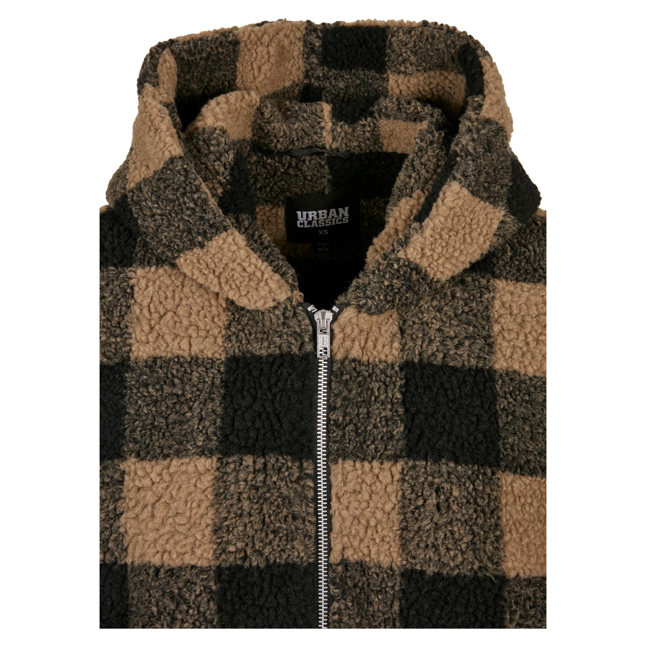 URBAN CLASSICS Hooded Oversized Check Sherpa Fleece  