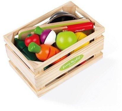 Janod  J06607 Fruits and Vegetable Maxi Set 9 Ot und Gemüse zum Schneiden von in Holz-Market Collection-Imitation Kitchen und Dinette Toy-Soundeffekte-Ab 8 Jahren 