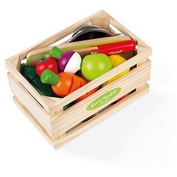 J06607 Fruits and Vegetable Maxi Set 9 Ot und Gemüse zum Schneiden von in Holz-Market Collection-Imitation Kitchen und Dinette Toy-Soundeffekte-Ab 8 Jahren
