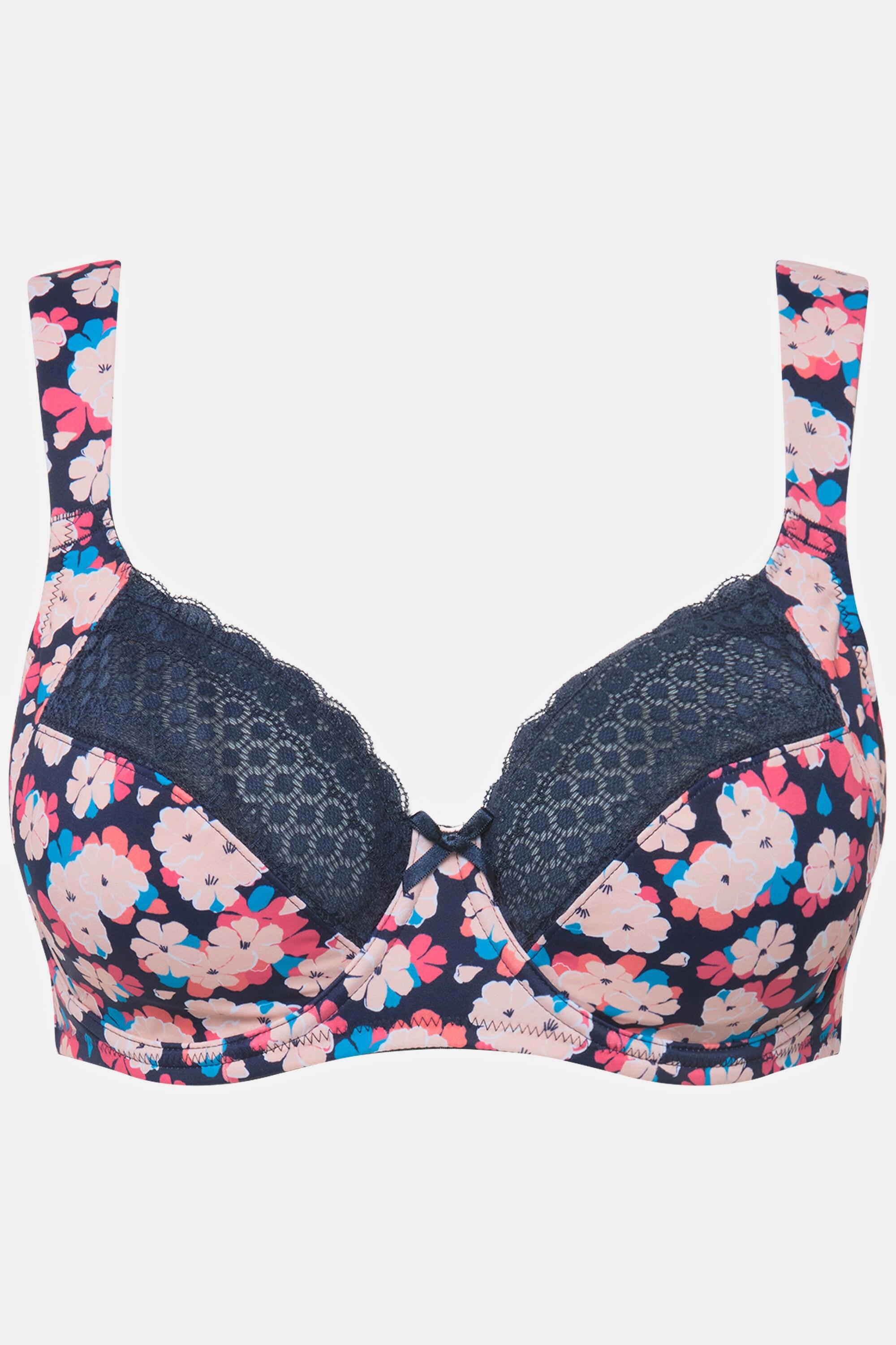 Ulla Popken  Reggiseno con ferretto, pizzo, design floreale, fascia e coppa C-D 