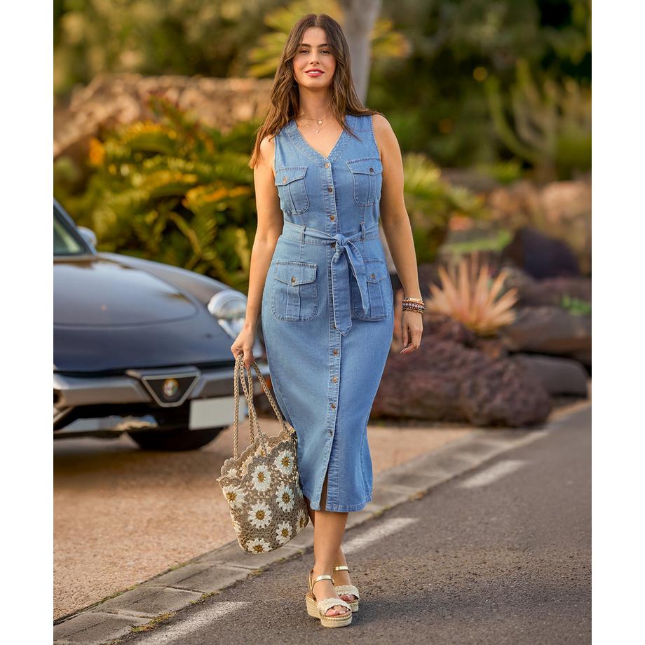 Joe Browns Denim Midikleid mit Knopfleiste und Gürtel  