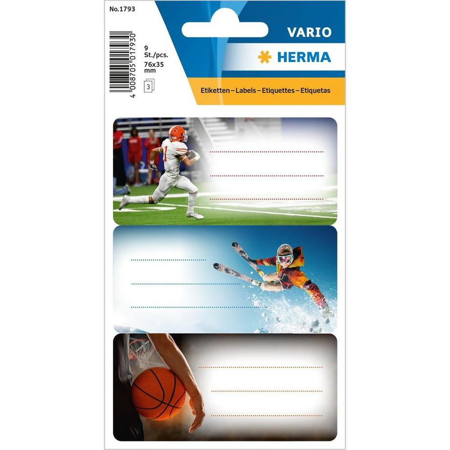 Étiquettes scolaires  Sport 3 feuilles / 9 autocollants