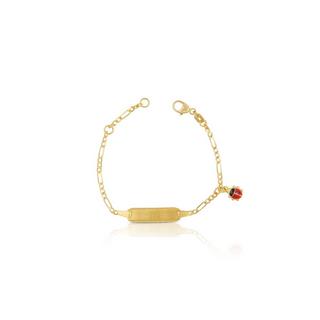 MUAU Schmuck  Bracelet Bébé figaro or jaune 750, 14cm plaque à  graver 2cm Pendentif scarabée en émail 