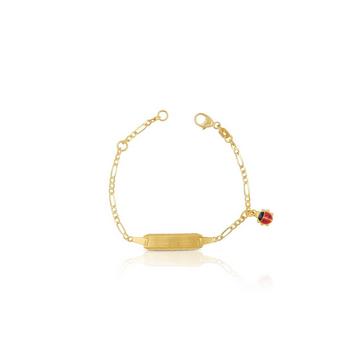 Bébé Bracelet Figaro Gelbgold 750, 14cm Gravurplatte 2cm Emaille-Käfer-Anhänger