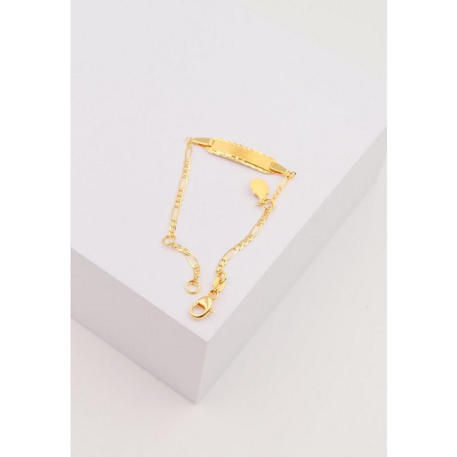 MUAU Schmuck  Bracelet Bébé figaro or jaune 750, 14cm plaque à  graver 2cm Pendentif scarabée en émail 