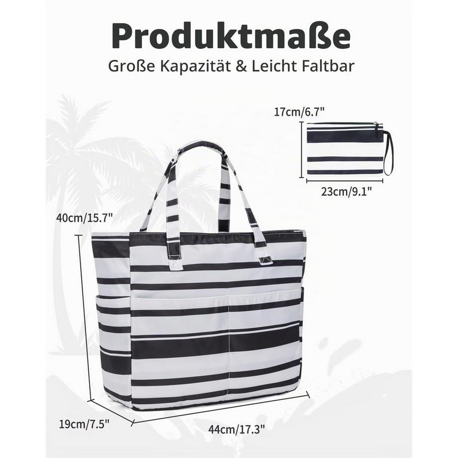 Only-bags.store Gestreifte Strandtasche mit Reißverschluss und Nassfach  