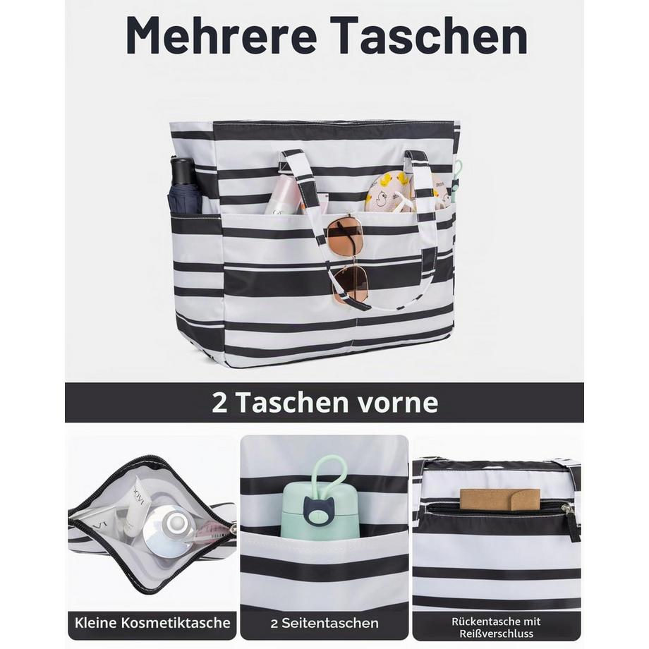 Only-bags.store Gestreifte Strandtasche mit Reißverschluss und Nassfach  