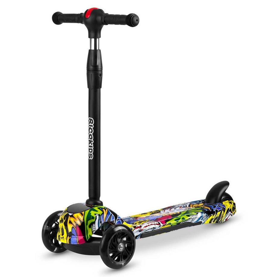 B2X  Trottinette à trois roues Ricokids Piko - noire à motifs colorés 