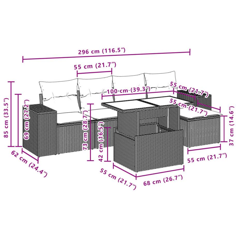 VidaXL Ensemble de canapés de jardin rotin synthétique  