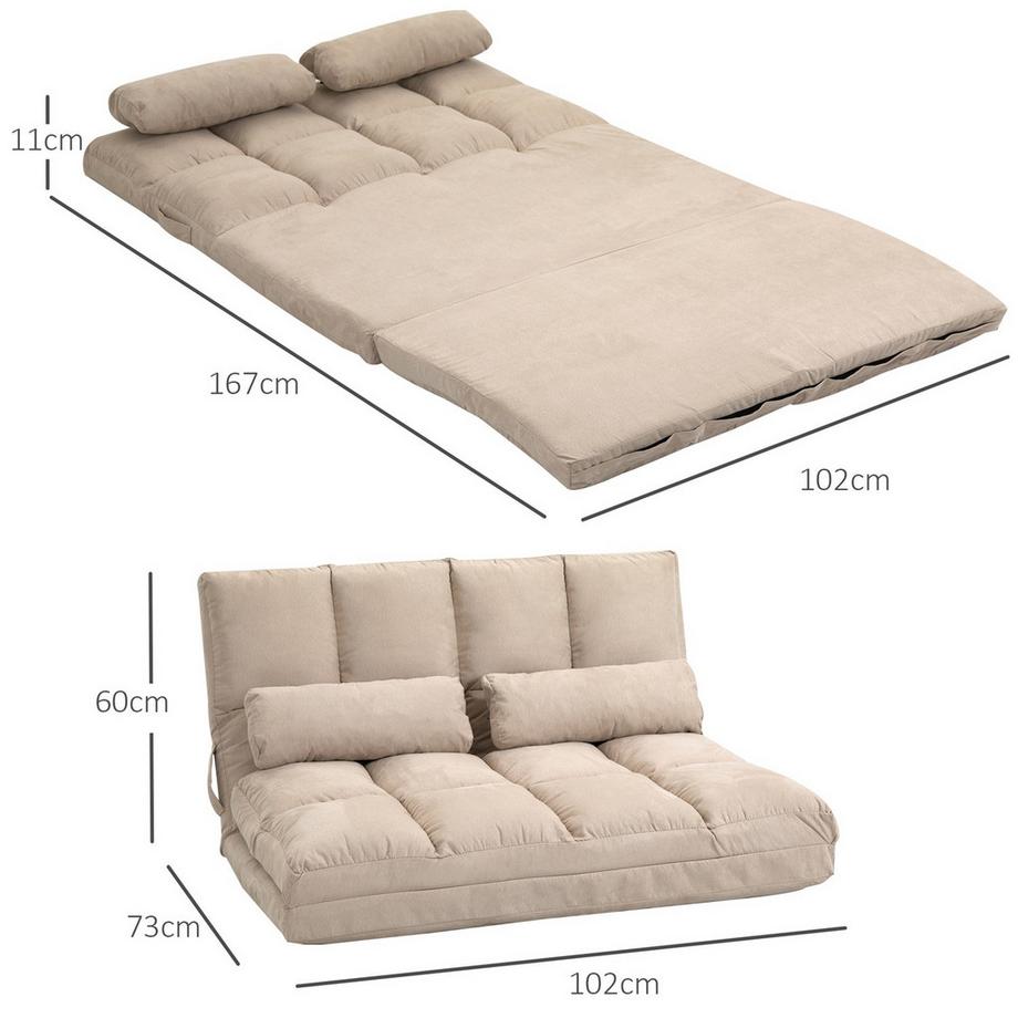 Northio Bodenstuhl 2-in-1 Bodensessel Bett mit Rückenlehne 3 Positionen Verstellbare Sitzkissen Beige Samt Stahl 102 x 73 x 60 cm Aosom  