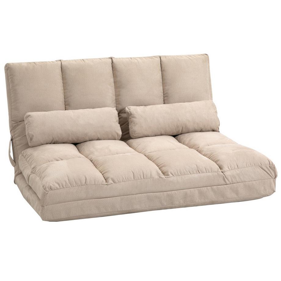 Bodenstuhl 2-in-1 Bodensessel Bett mit Rückenlehne 3 Positionen Verstellbare Sitzkissen Beige Samt Stahl 102 x 73 x 60 cm Aosom