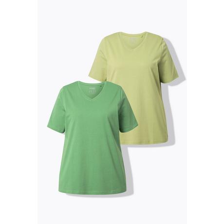 Ulla Popken Lot de 2 T-shirts Col V Manches Courtes Coton Biologique  