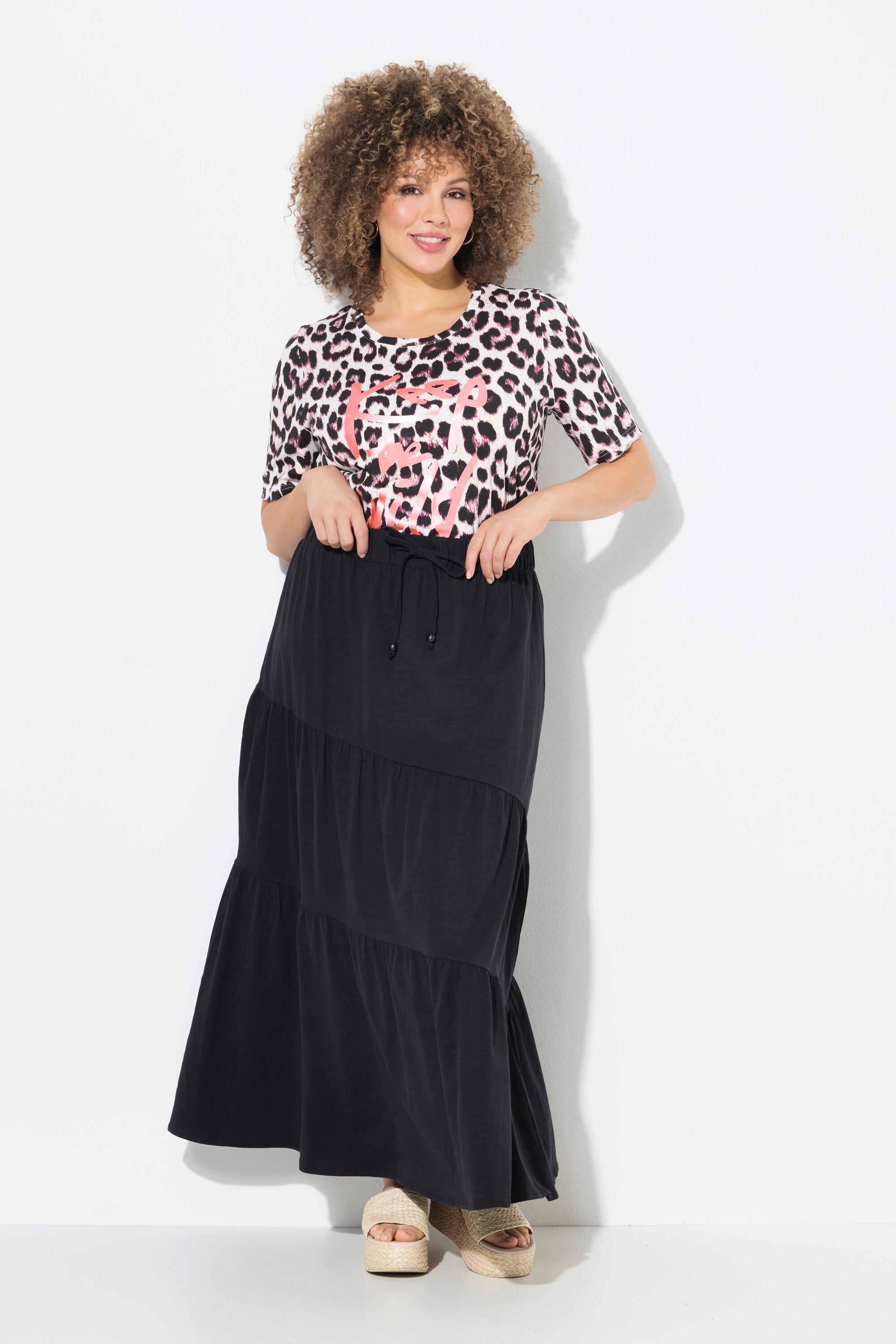 Ulla Popken Maxi Gonna Jersey Balze A Strati Linea A Vita Elastica  