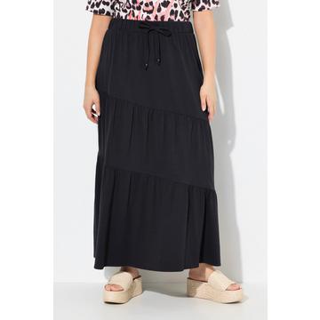 Maxi gonna in jersey dal taglio svasato con balze e cintura elastica