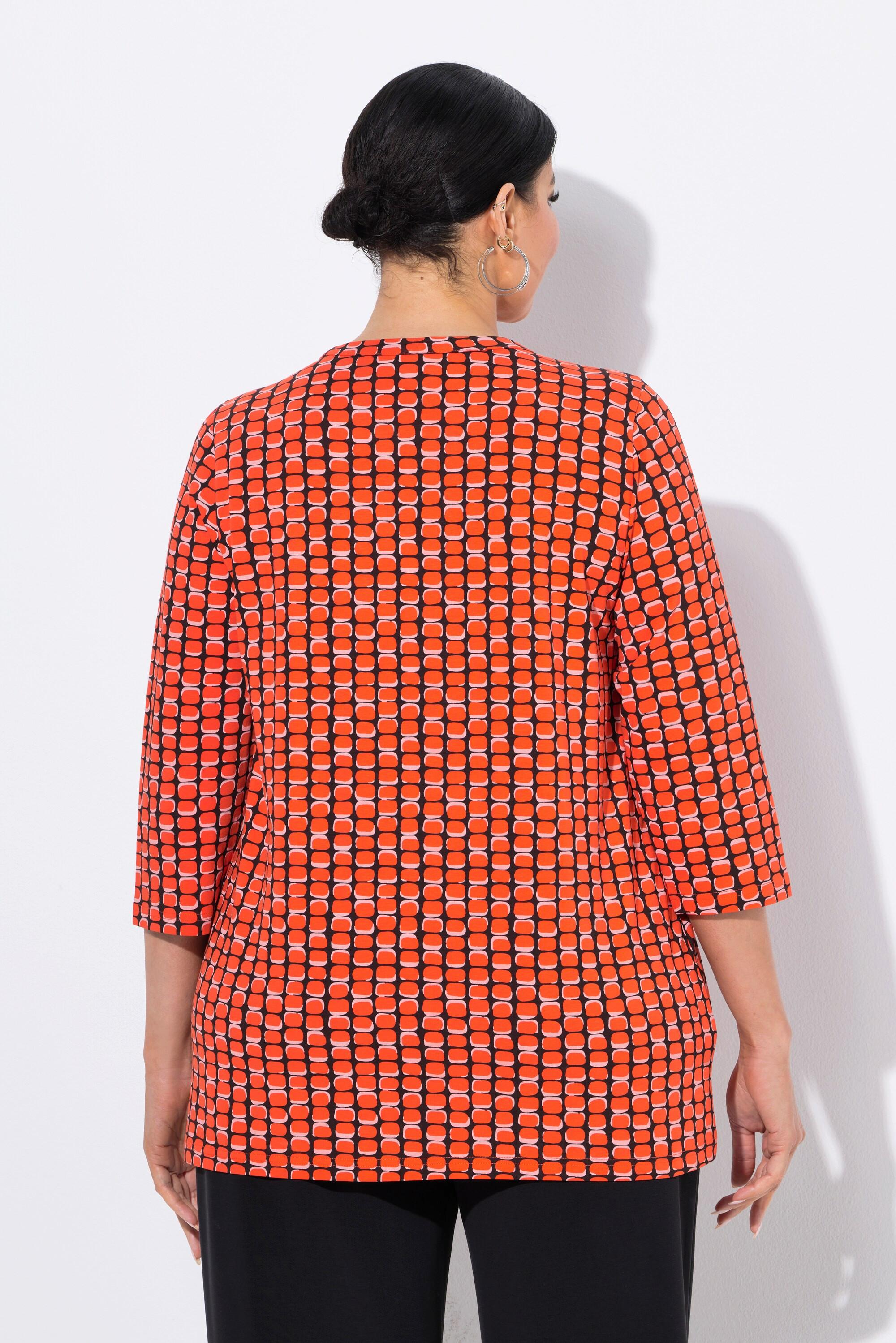 Ulla Popken Stampa Grafica Taglio Svasato Scollo Rotondo Maniche 3/4 Maglia  