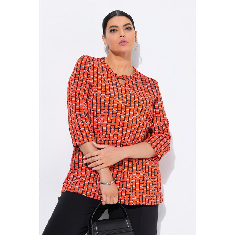 Ulla Popken Imprimé Graphique Coupe Évasée Col Rond Manches 3/4 T-shirt  