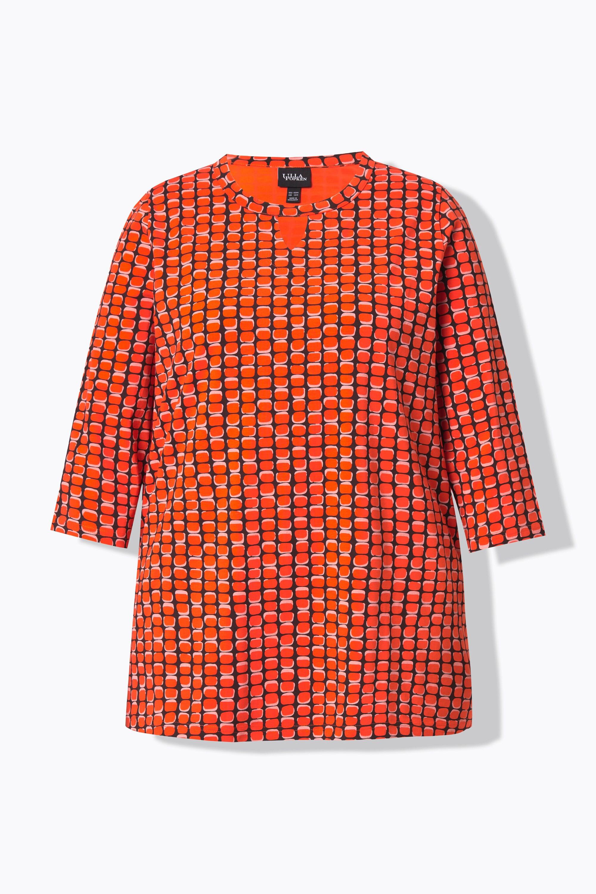 Ulla Popken Stampa Grafica Taglio Svasato Scollo Rotondo Maniche 3/4 Maglia  