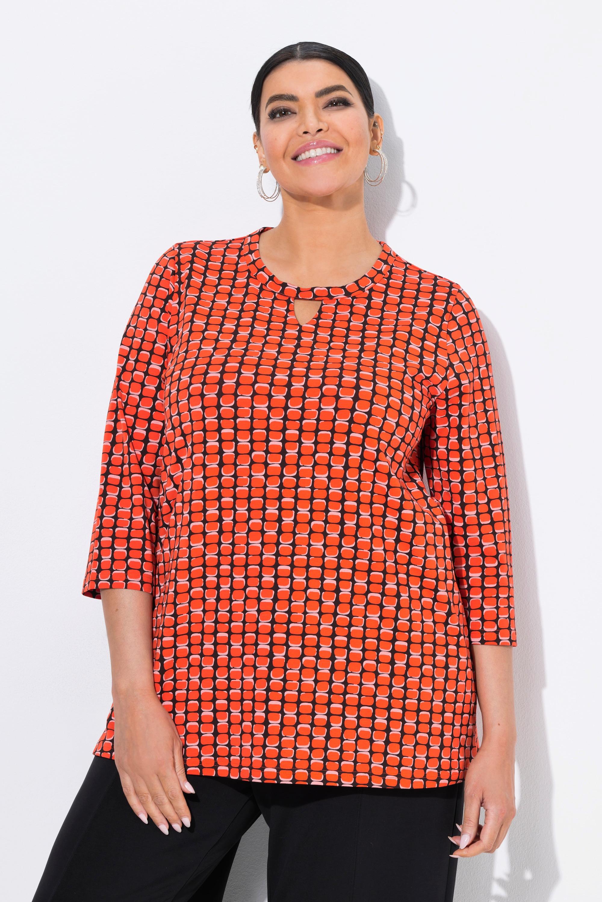 Ulla Popken Stampa Grafica Taglio Svasato Scollo Rotondo Maniche 3/4 Maglia  