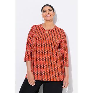 Ulla Popken Stampa Grafica Taglio Svasato Scollo Rotondo Maniche 3/4 Maglia  