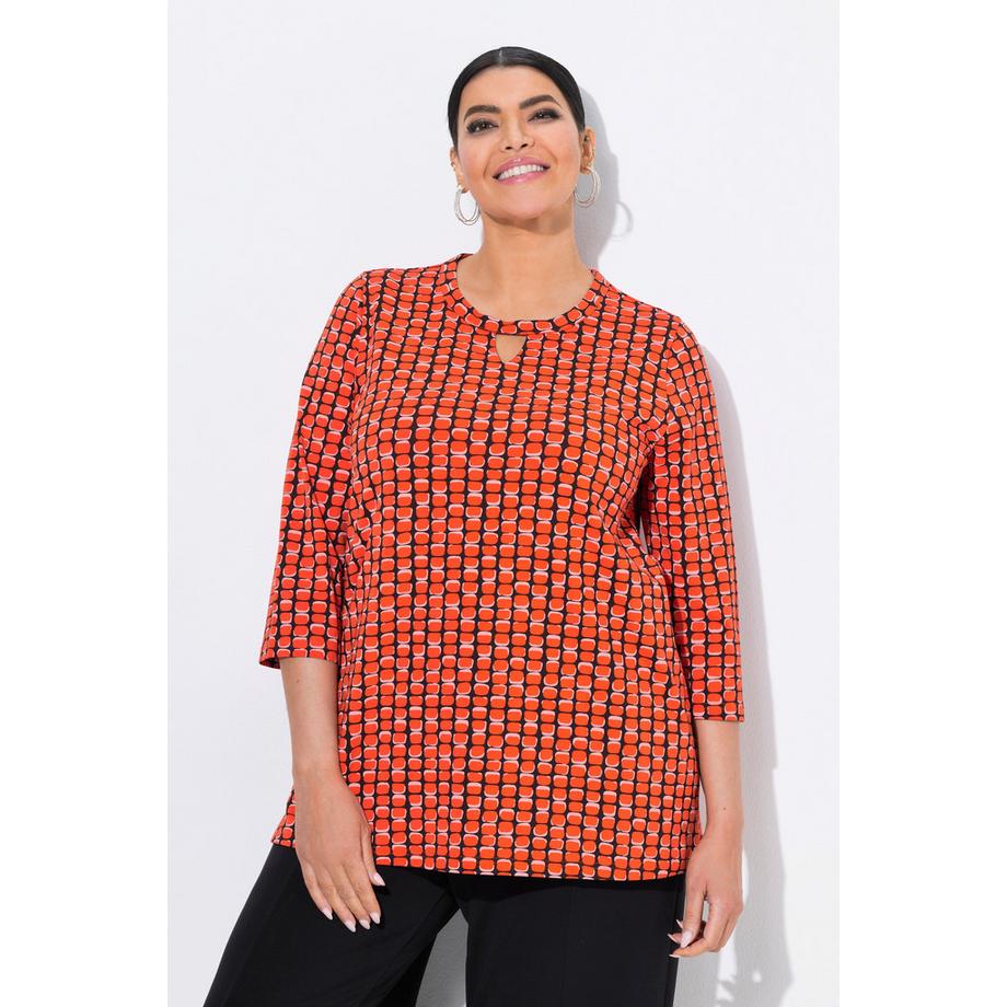 Ulla Popken Imprimé Graphique Coupe Évasée Col Rond Manches 3/4 T-shirt  